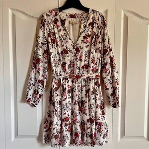 EUC Ann Taylor Loft white multi color floral long sleeve lined dress M